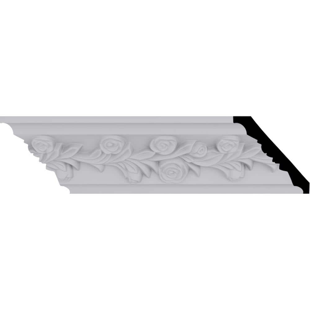 Ekena Millwork 3-7/8 in. x 3-7/8 in. x 94-1/2 in. Polyurethane Rose Crown Moulding
