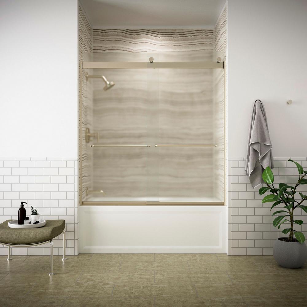 Levity 59 in. x 62 in. Semi-Frameless Sliding Tub Door in Matte Nickel with Handle - Super Arbor