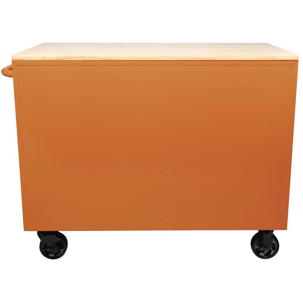 46 in. W x 24.5 in. D 9-Drawer Tool Chest Mobile Workbench with Solid Wood Top in Orange - Super Arbor