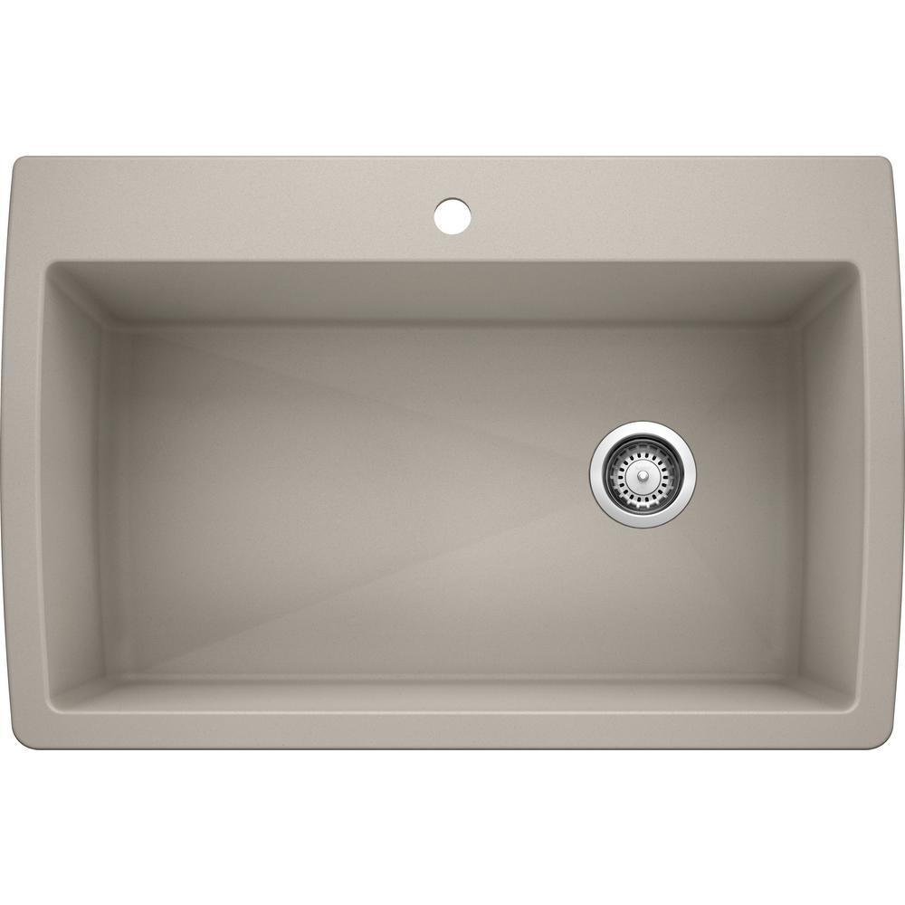 DIAMOND Silgranit Dual Mount Granite Composite 33.5 in. 1-Hole Single Bowl Kitchen Sink in White - Super Arbor