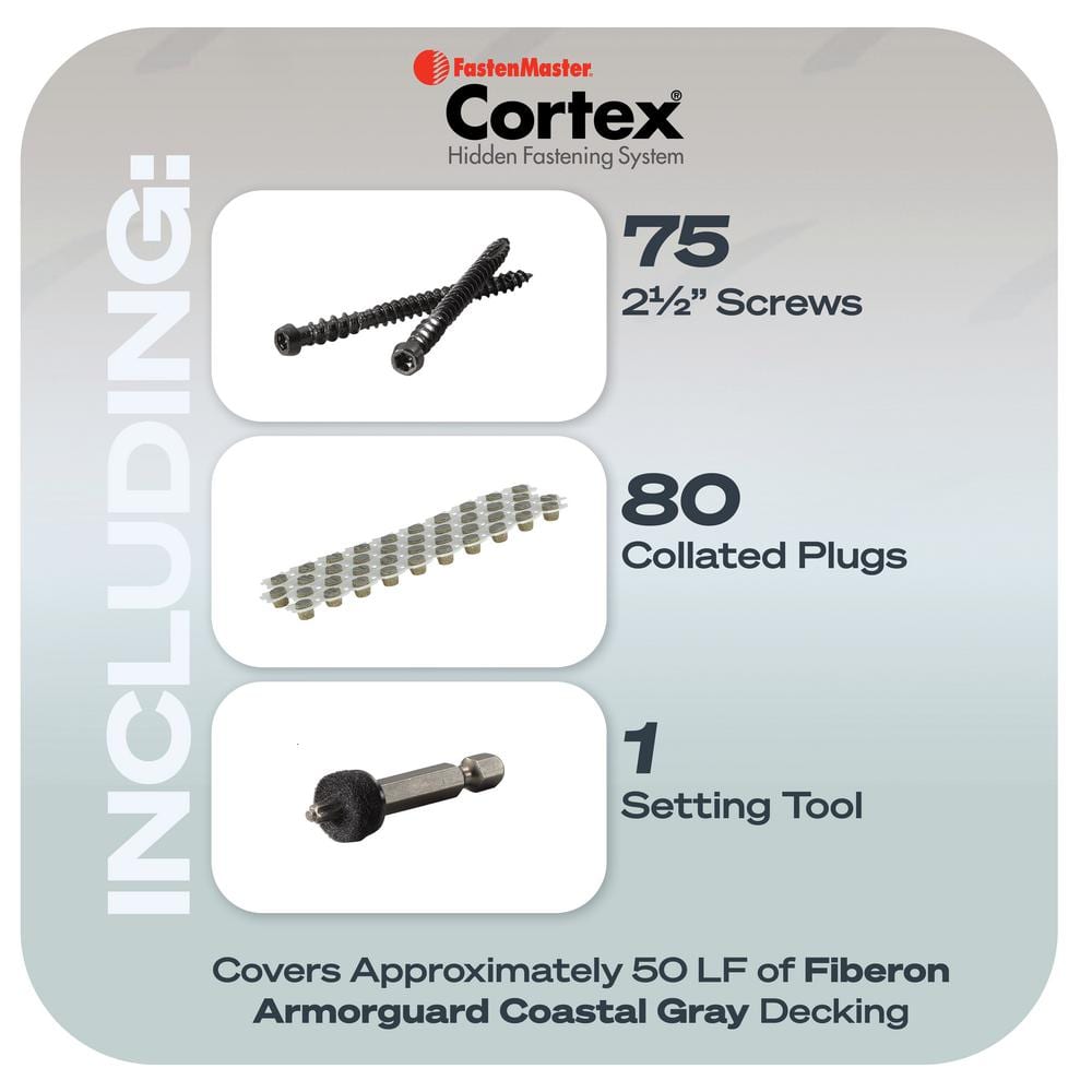 FastenMaster Collated Cortex Hidden Fastening System for Fiberon ArmorGuard Decking - 2-1/2in screws and plugs in Coastal Gray (50LF)