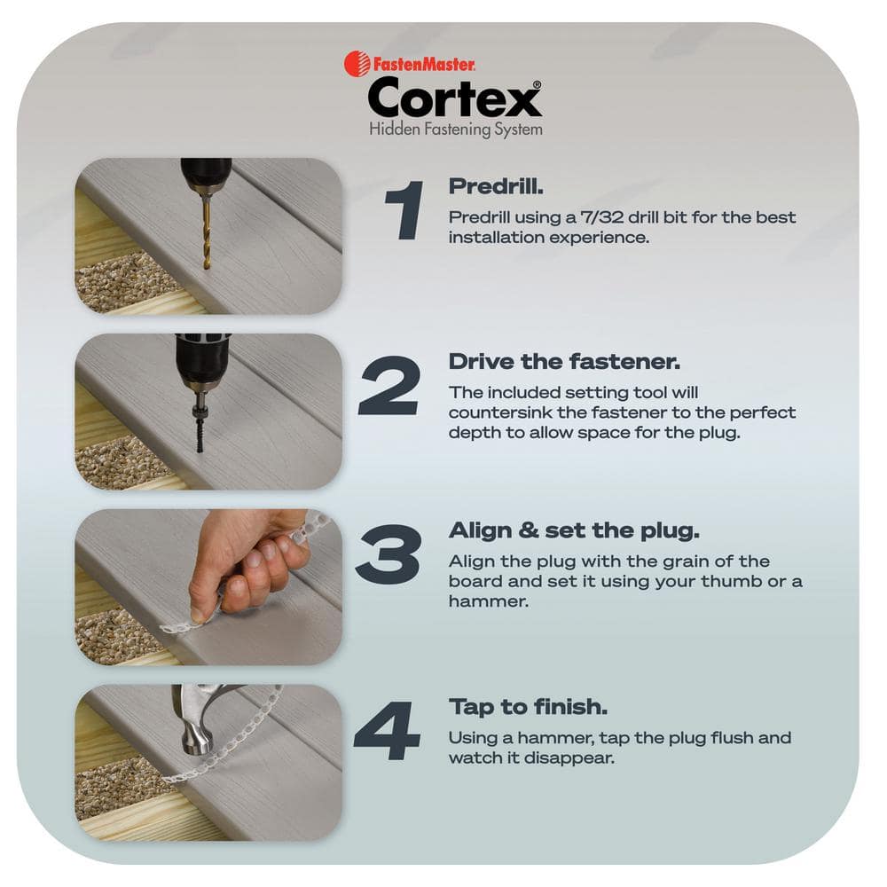 FastenMaster Collated Cortex Hidden Fastening System for Fiberon ArmorGuard Decking - 2-1/2in screws and plugs in Coastal Gray (50LF)