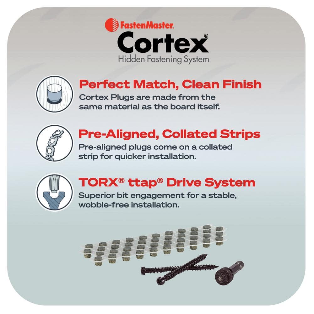 FastenMaster Collated Cortex Hidden Fastening System for Trex Transcend Decking - 2-1/2 in. screws and plugs in Island Mist (50 LF)