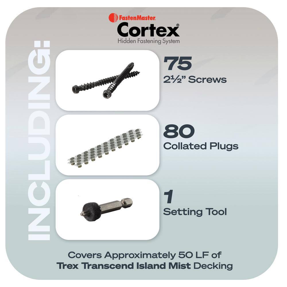 FastenMaster Collated Cortex Hidden Fastening System for Trex Transcend Decking - 2-1/2 in. screws and plugs in Island Mist (50 LF)