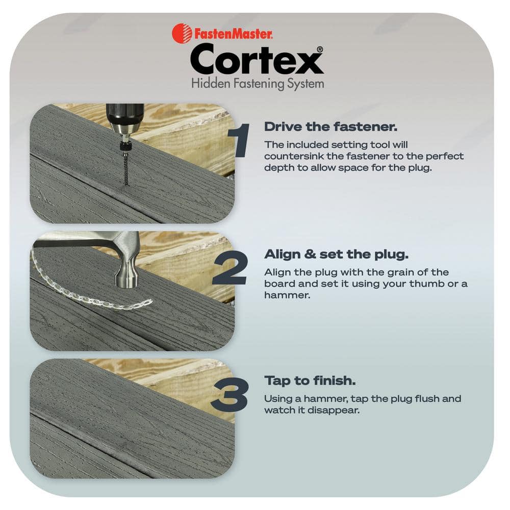 FastenMaster Collated Cortex Hidden Fastening System for Trex Transcend Decking - 2-1/2 in. screws and plugs in Island Mist (50 LF)