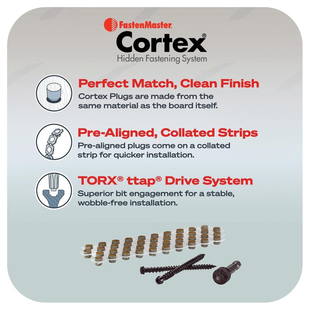 FastenMaster Collated Cortex Hidden Fastening System for Trex Transcend Decking - 2-1/2 in. screws and plugs in Spiced Rum (50 LF)