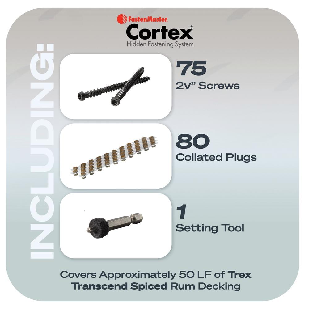 FastenMaster Collated Cortex Hidden Fastening System for Trex Transcend Decking - 2-1/2 in. screws and plugs in Spiced Rum (50 LF)