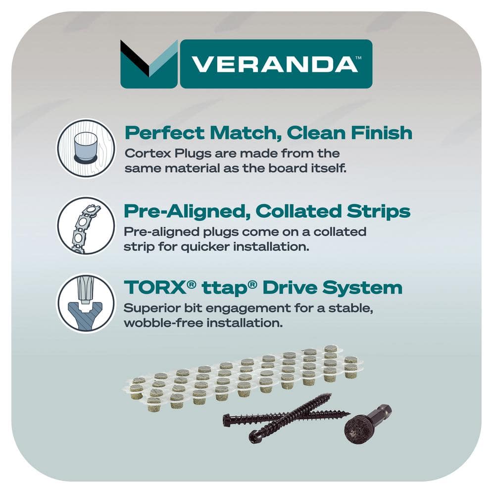 FastenMaster Collated Cortex Hidden Fastening System for Veranda Decking - 2-1/2 in. Cortex screws and plugs in Stone Gray (50 LF)