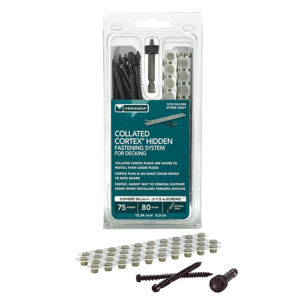 FastenMaster Collated Cortex Hidden Fastening System for Veranda Decking - 2-1/2 in. Cortex screws and plugs in Stone Gray (50 LF)
