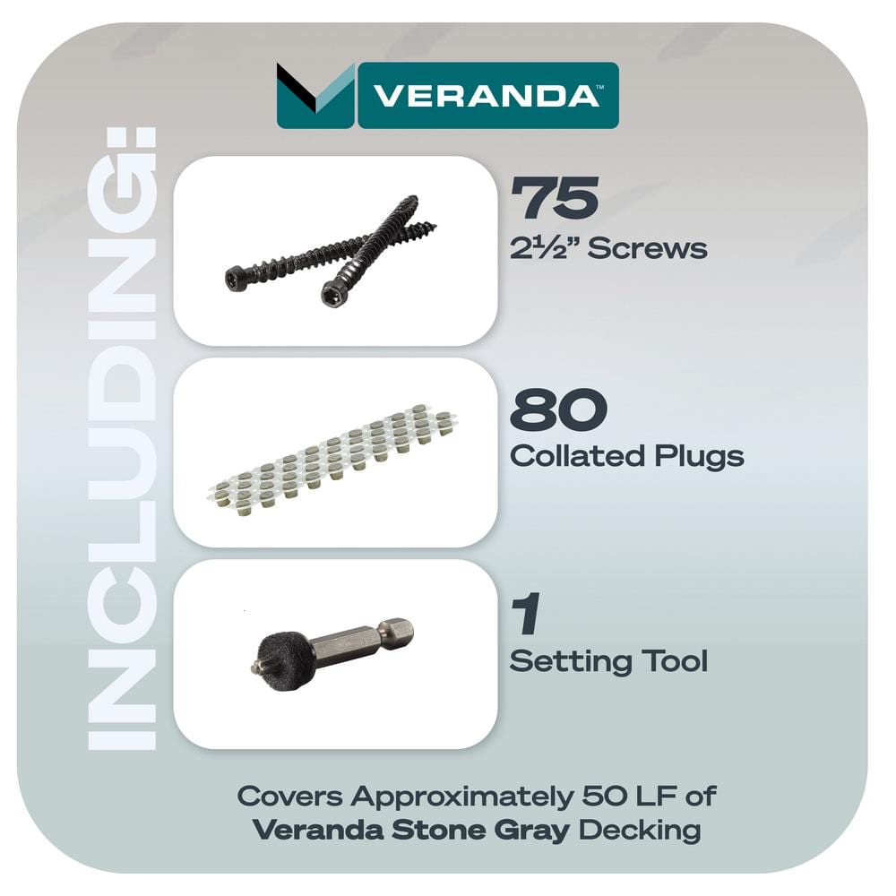 FastenMaster Collated Cortex Hidden Fastening System for Veranda Decking - 2-1/2 in. Cortex screws and plugs in Stone Gray (50 LF)