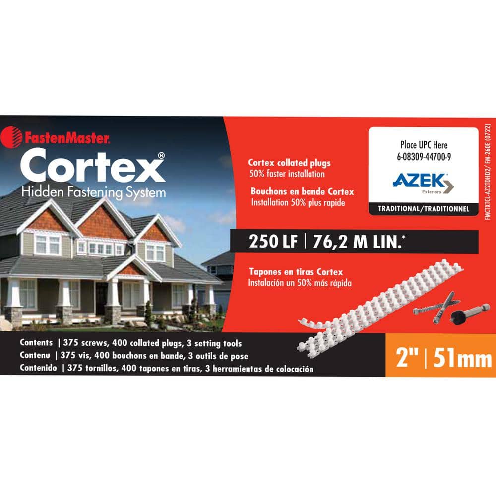 FastenMaster Collated Cortex Hidden Fastening System for AZEK Trim – 2 inch Cortex screws and plugs – Traditional (250 LF)