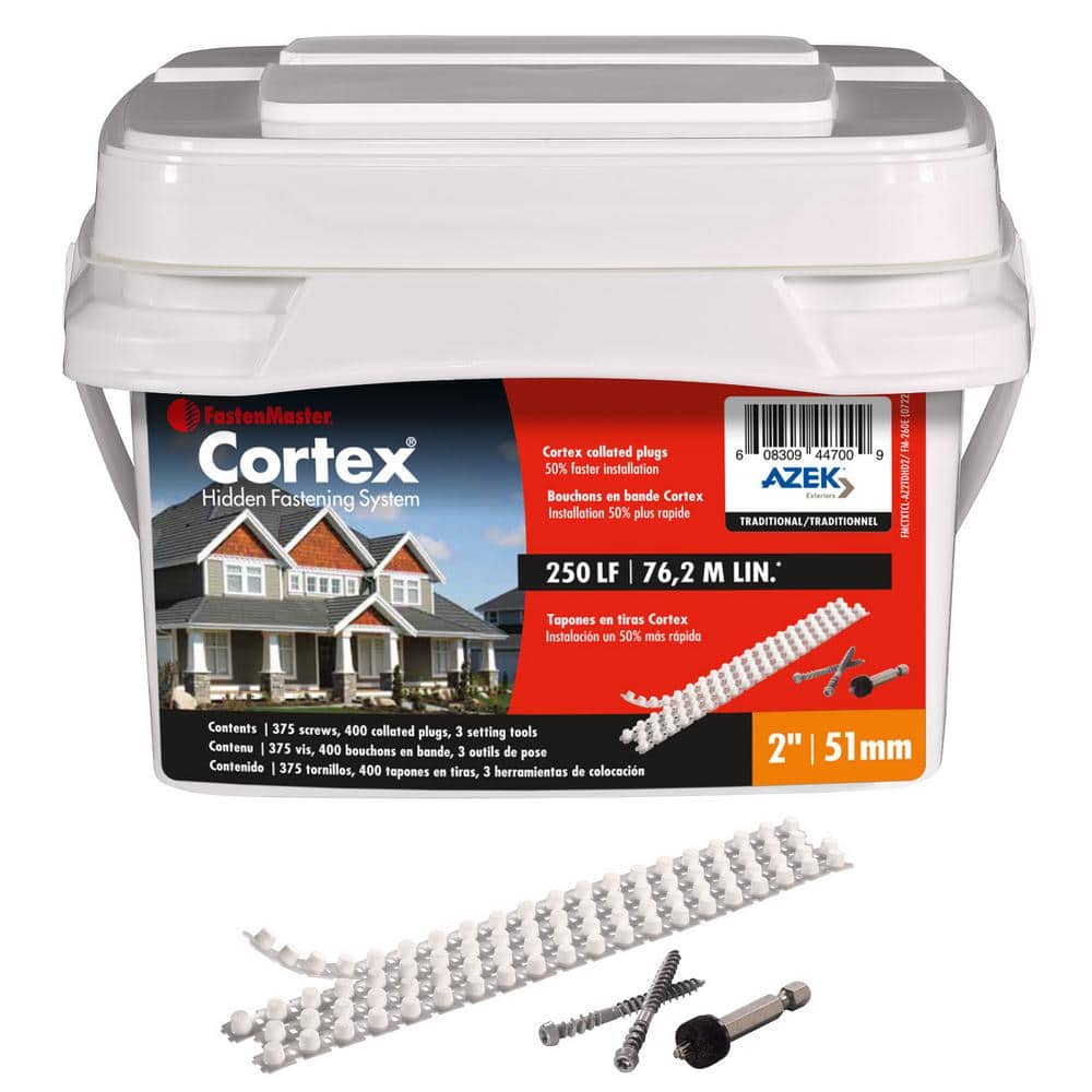 FastenMaster Collated Cortex Hidden Fastening System for AZEK Trim – 2 inch Cortex screws and plugs – Traditional (250 LF)