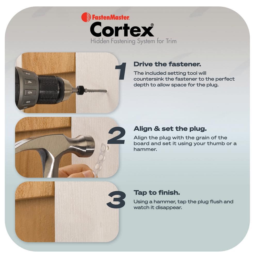 FastenMaster Collated Cortex Hidden Fastening System for AZEK Trim – 2 inch Cortex screws and plugs – Traditional (250 LF)