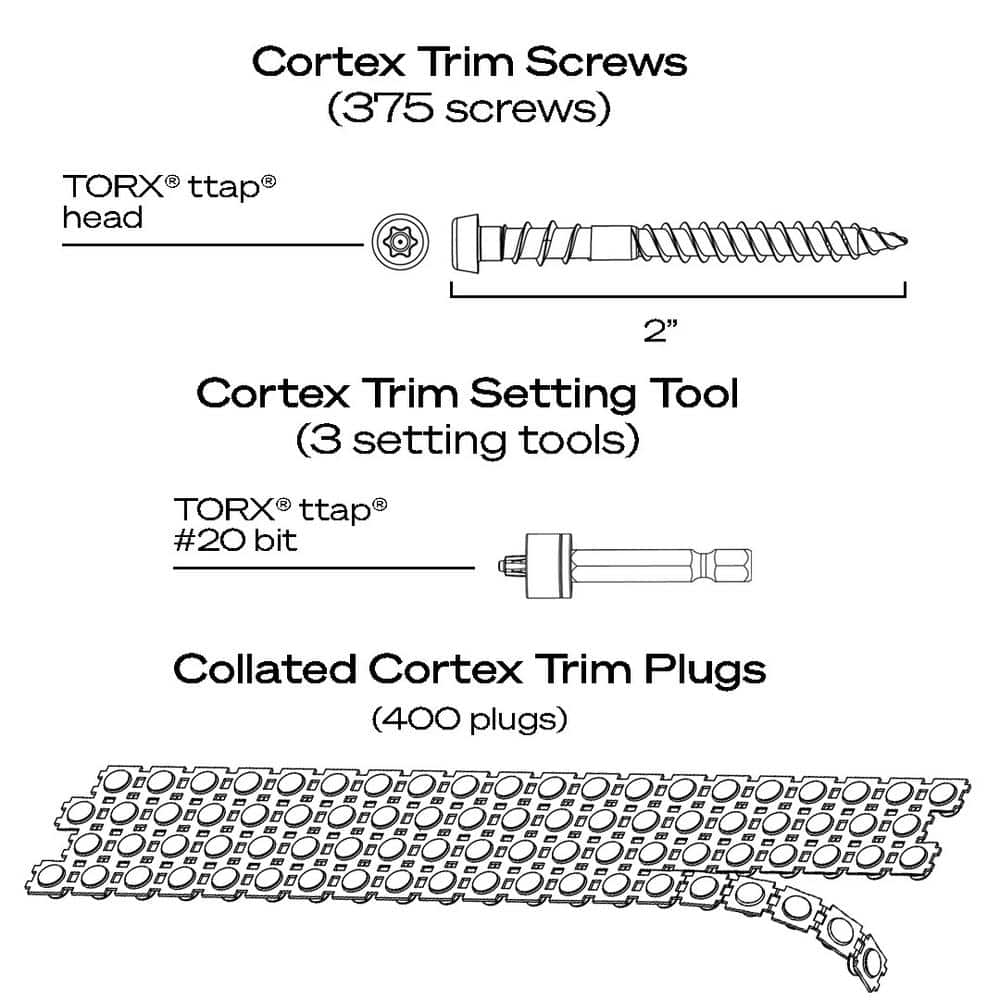 FastenMaster Collated Cortex Hidden Fastening System for AZEK Trim – 2 inch Cortex screws and plugs – Traditional (250 LF)