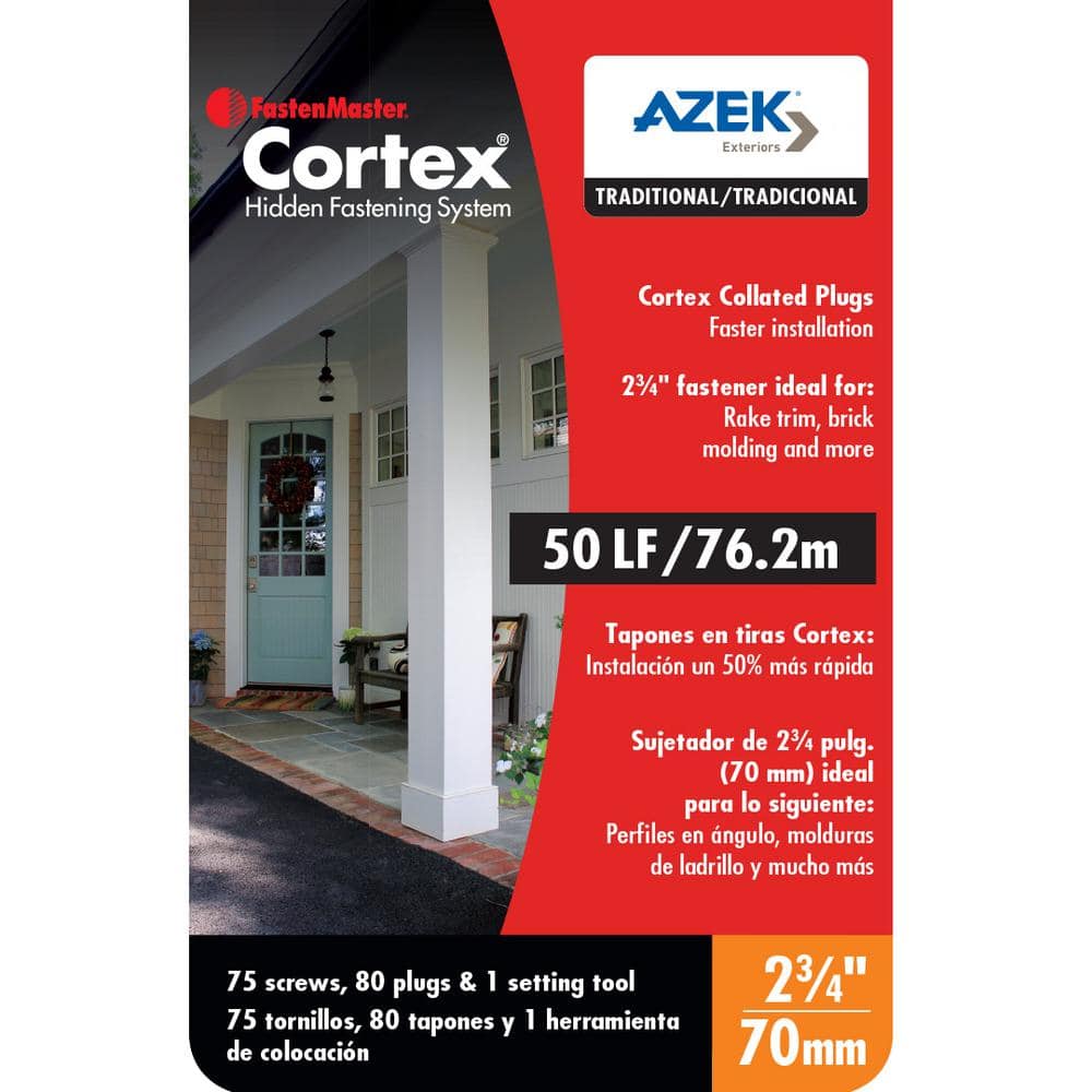 FastenMaster Collated Cortex Hidden Fastening System for AZEK Trim – 2-3/4 inch Cortex screws and plugs – Traditional (50 LF)