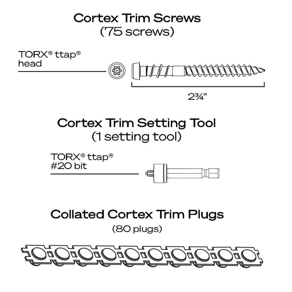 FastenMaster Collated Cortex Hidden Fastening System for AZEK Trim – 2-3/4 inch Cortex screws and plugs – Traditional (50 LF)