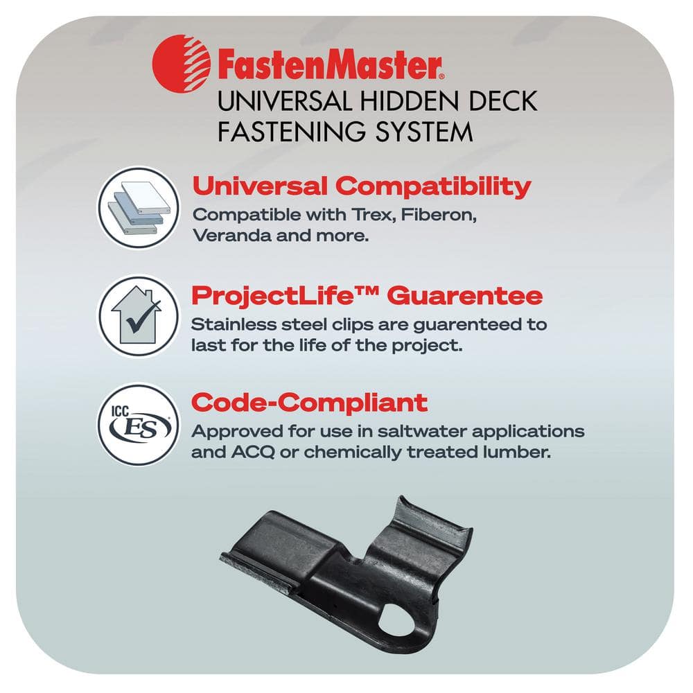 FastenMaster Universal Hidden Deck Fastening System – Stainless steel hidden deck screws and clips – Black (200 SF)