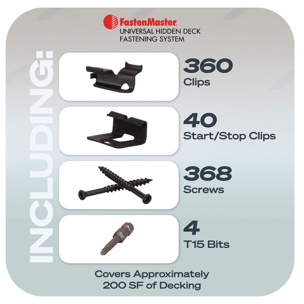 FastenMaster Universal Hidden Deck Fastening System – Stainless steel hidden deck screws and clips – Black (200 SF)