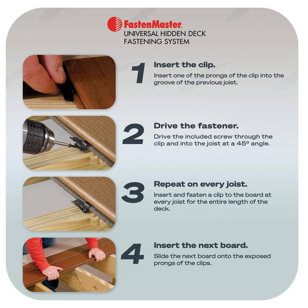 FastenMaster Universal Hidden Deck Fastening System – Stainless steel hidden deck screws and clips – Black (50 SF)