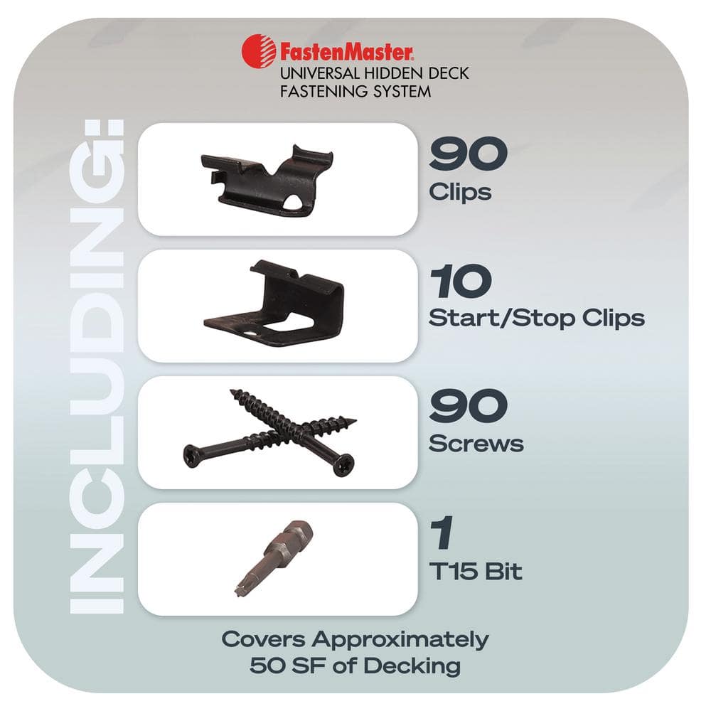 FastenMaster Universal Hidden Deck Fastening System – Stainless steel hidden deck screws and clips – Black (50 SF)