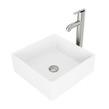 Dianthus White Matte Stone Vessel Bathroom Sink and Seville Bathroom Vessel Faucet in Brushed Nickel - Super Arbor