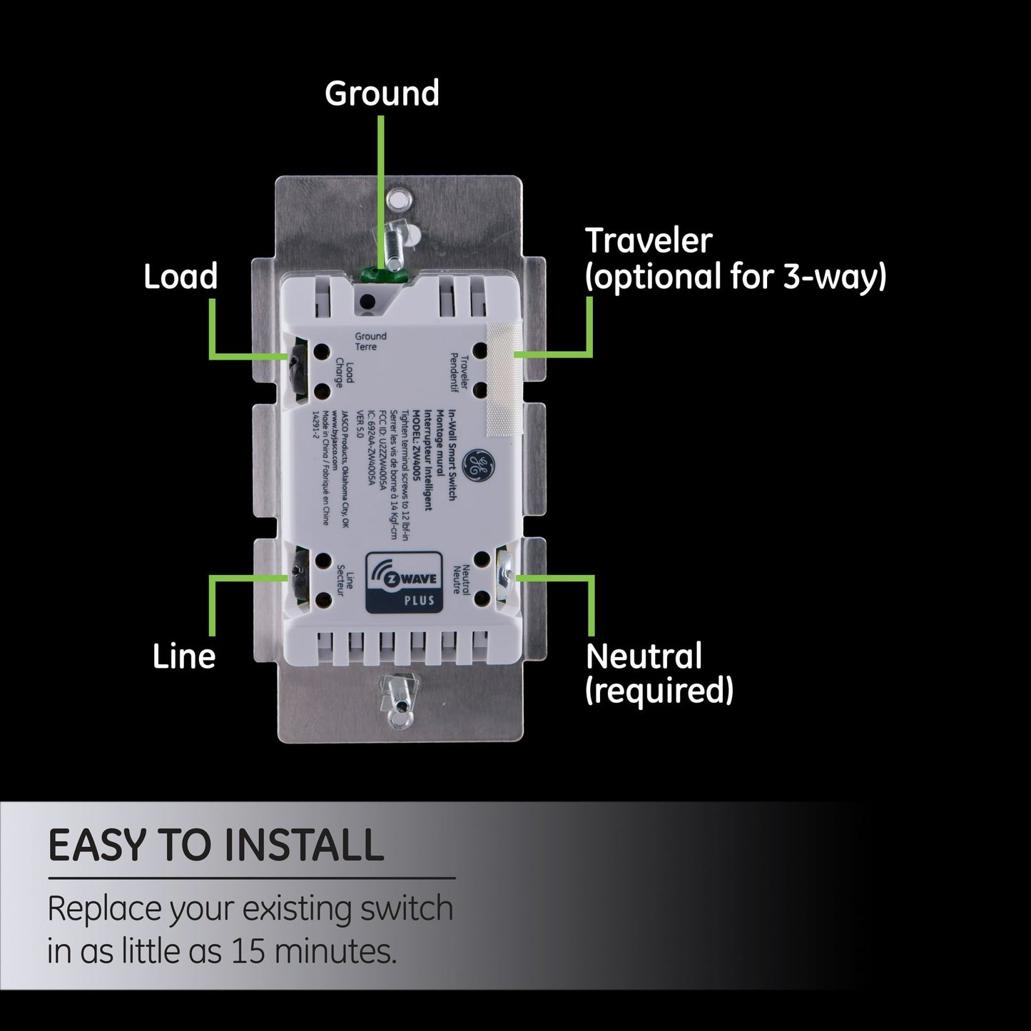 GE Z-Wave Plus 15A In-Wall Smart Rocker Switch, 3-Way, White/Light Almond (Model 14291)