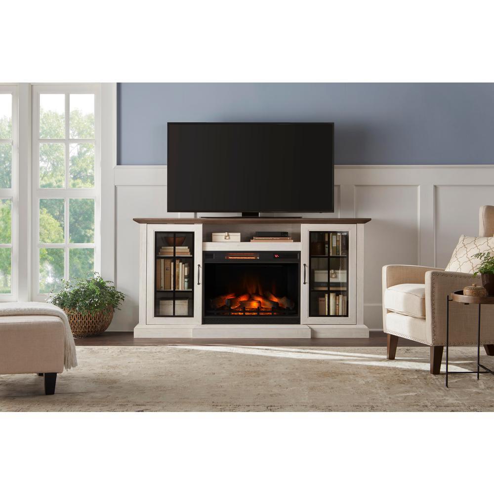 Vinegate 68 in. Freestanding Media Console Electric Fireplace in White - Super Arbor