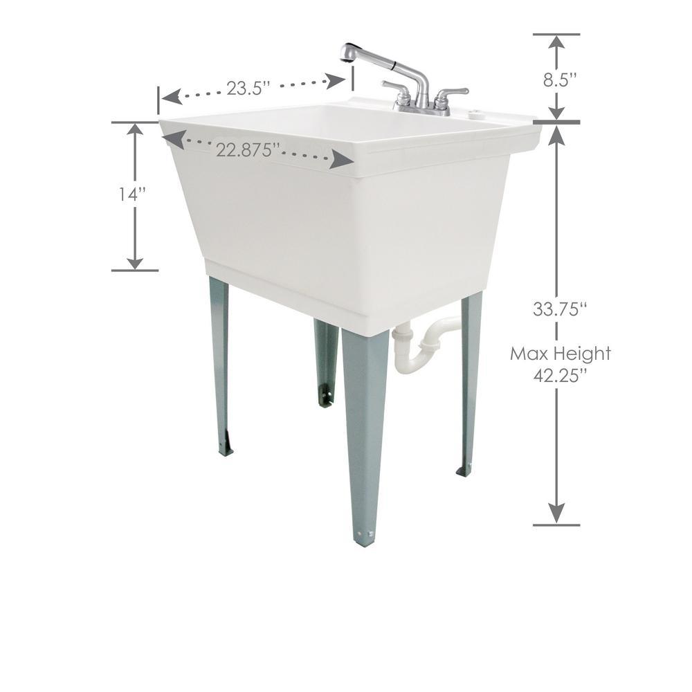 Complete 22.875 in. x 23.5 in. White 19 Gal. Utility Sink Set with Non-Metallic Chrome Finish Pull-Out Faucet - Super Arbor