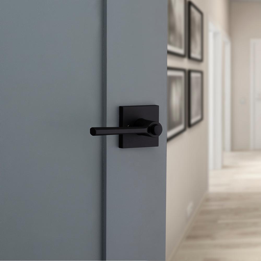 Lisbon Iron Black Square Exterior Entry Door Lever featuring SmartKey Security - Super Arbor