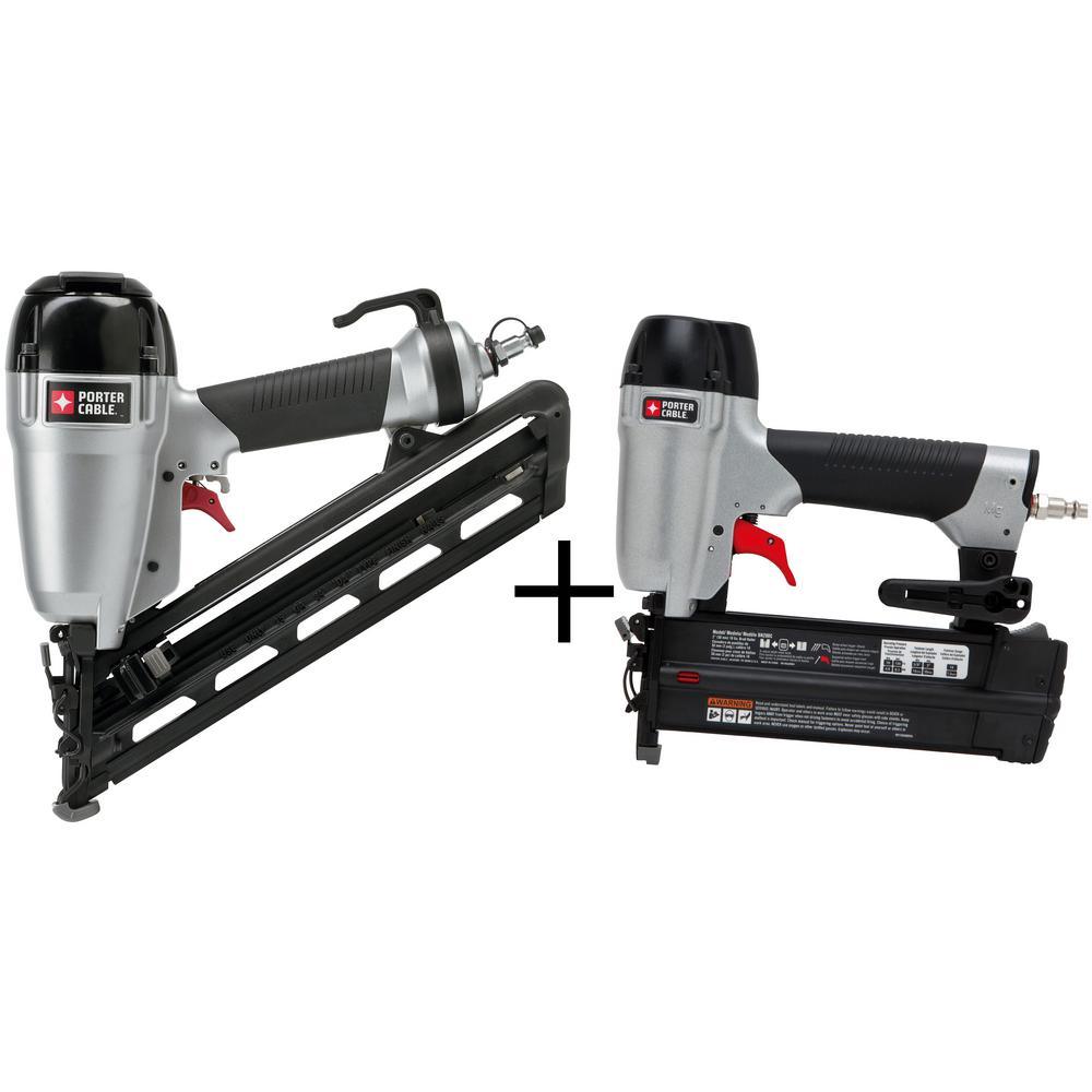 15-Gauge Pneumatic 2-1/2 in. Angled Finish Nailer Kit with Bonus 18-Gauge Brad Nailer Kit - Super Arbor