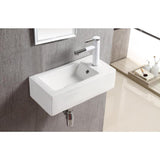 Elanti Wall-Mounted Left-Facing Rectangle Bathroom Sink in White