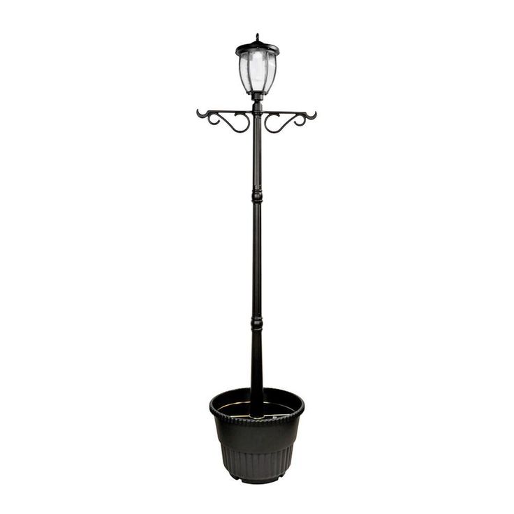 Solar Powered Outdoor LED Black Lamp Post with Planter