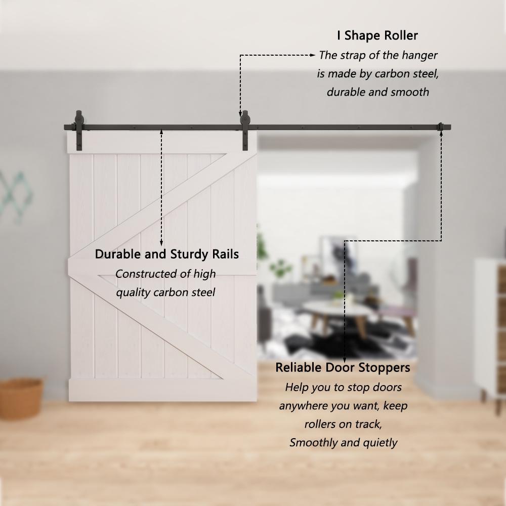 10 ft./120 in. Black Straight Strap Sliding Barn Door Track and Hardware Kit for Single Door with Floor Guide - Super Arbor