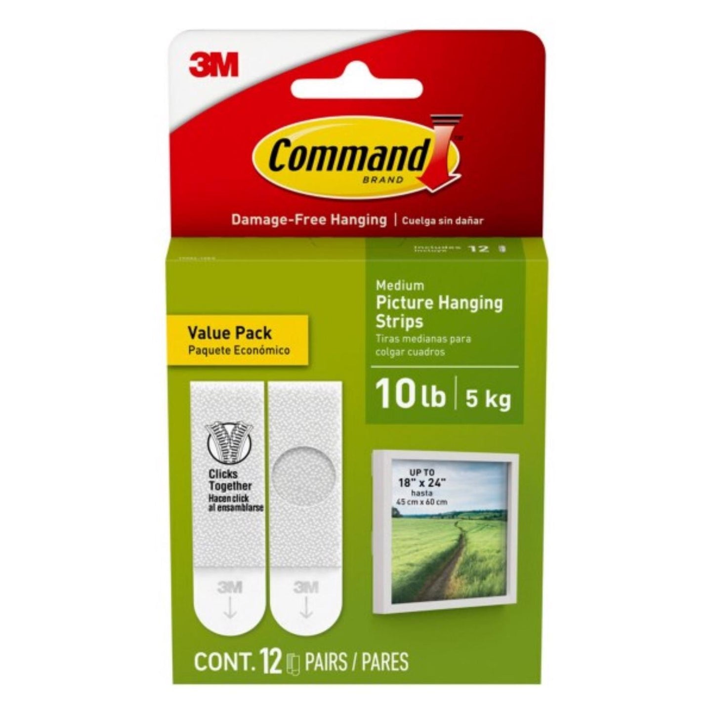 3M Command White Medium Picture Hanging Strips, 3 lb Capacity per Frame, 12 Pairs