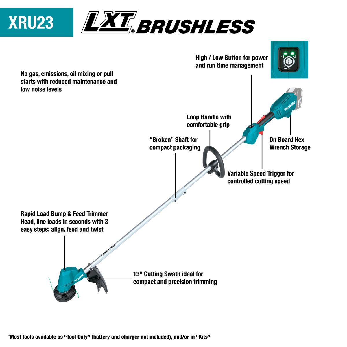 Makita 18V LXT Lithium‑Ion Brushless Cordless 13" String Trimmer Kit (4.0Ah) – XRU23SM1