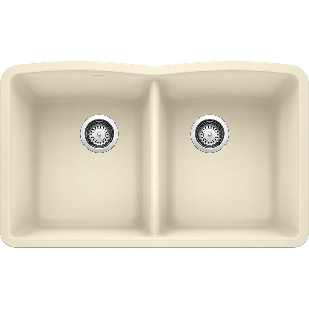 DIAMOND Undermount Granite Composite 32.06 in. 50/50 Double Bowl Kitchen Sink in White - Super Arbor