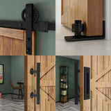 6 ft./72 in. Black Steel Bent Strap Sliding Barn Door Track and Hardware Kit with 12 in. Cylinder Handle and Floor Guide - Super Arbor