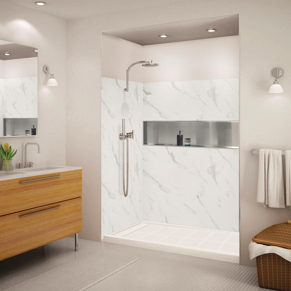 Expressions 32 in. x 60 in. x 72 in. 3-Piece Easy Up Adhesive Alcove Shower Wall Surround in White - Super Arbor