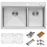 33 in. Double Bowl Drop-in 16-Gauge Stainless Steel Ledge Kitchen Sink 60/40 - Super Arbor