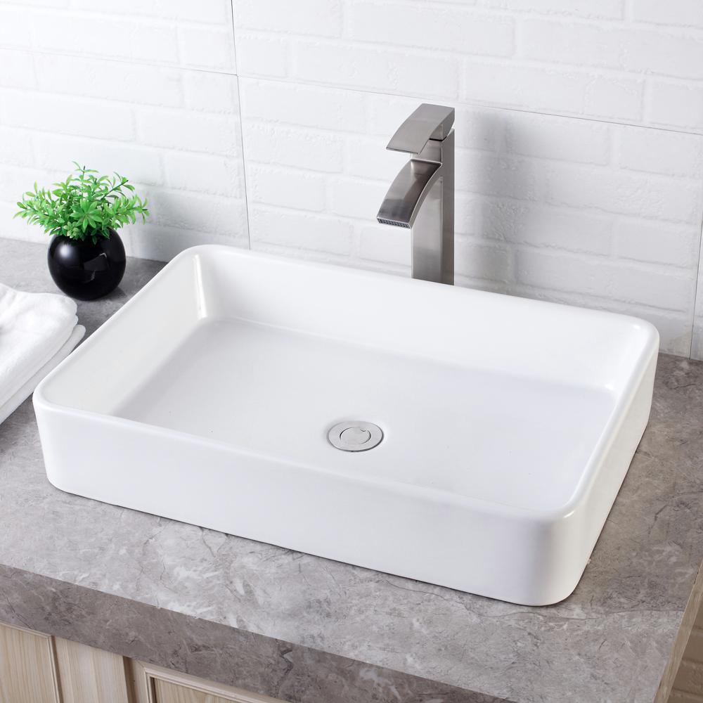 24 in. x 16 in. Bathroom Vessel Sink Modern Rectangle Bathroom Above in White Porcelain Ceramic Vanity Sink Art Basin - Super Arbor