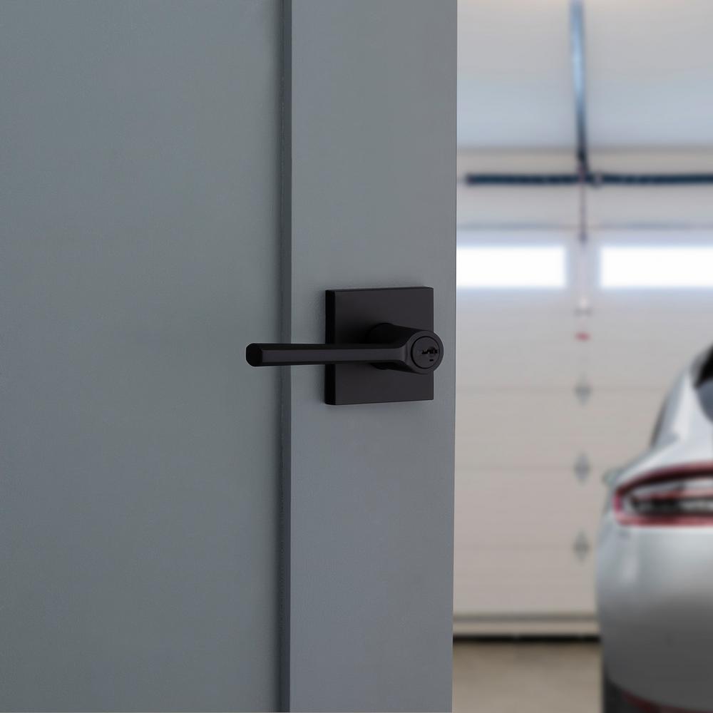 Lisbon Iron Black Square Exterior Entry Door Lever featuring SmartKey Security - Super Arbor