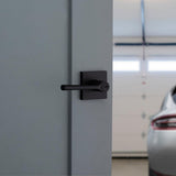 Lisbon Iron Black Square Exterior Entry Door Lever featuring SmartKey Security - Super Arbor