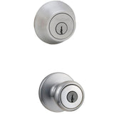 Tylo Satin Chrome Entry Door Knob and Single Cylinder Deadbolt Combo Pack - Super Arbor