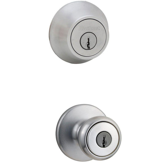 Tylo Satin Chrome Entry Door Knob and Single Cylinder Deadbolt Combo Pack - Super Arbor