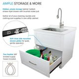 All-in-One 29 in. x 25.5 in. Stainless Steel Quartz Undermount Laundry/Utility Sink and Cabinet with Faucet in White - Super Arbor