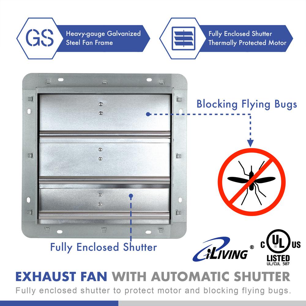 12 in. Shutter Exhaust Fan with Thermospeed Controller, 65-Watt, 960 CFM - Super Arbor