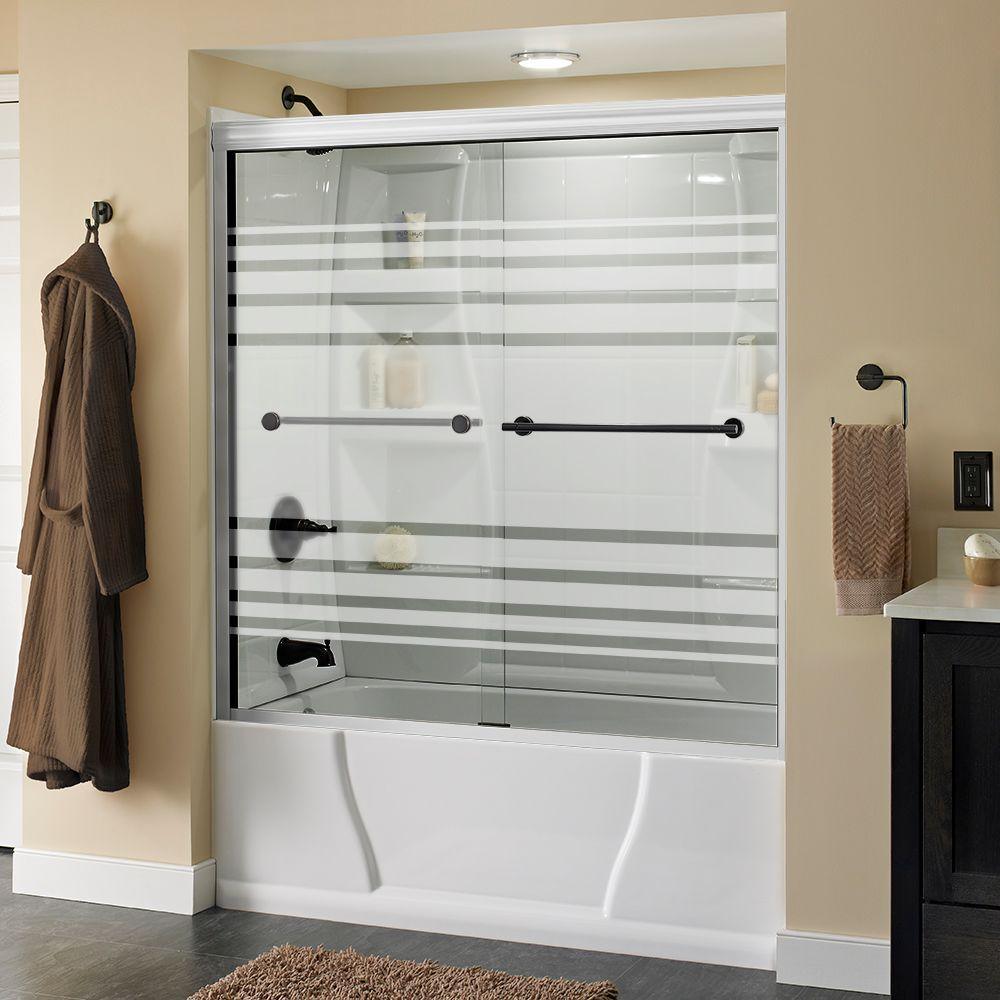 Lyndall 60 in. x 58-1/8 in. Semi-Frameless Traditional Sliding Bathtub Door in Chrome with Rain Glass - Super Arbor