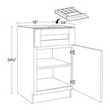 Washington 18 in. W x 24 in. D x 34.5 in. H Vessel Blue Plywood Shaker Assembled Base Kitchen Cabinet Right Cutlery Tray