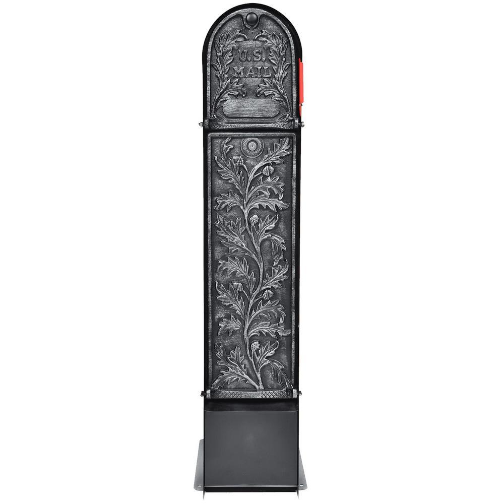 Climbing Leaf 4-Door Front and Back Access Lockable Ground Mount Mailbox in Silver Pewter - Super Arbor