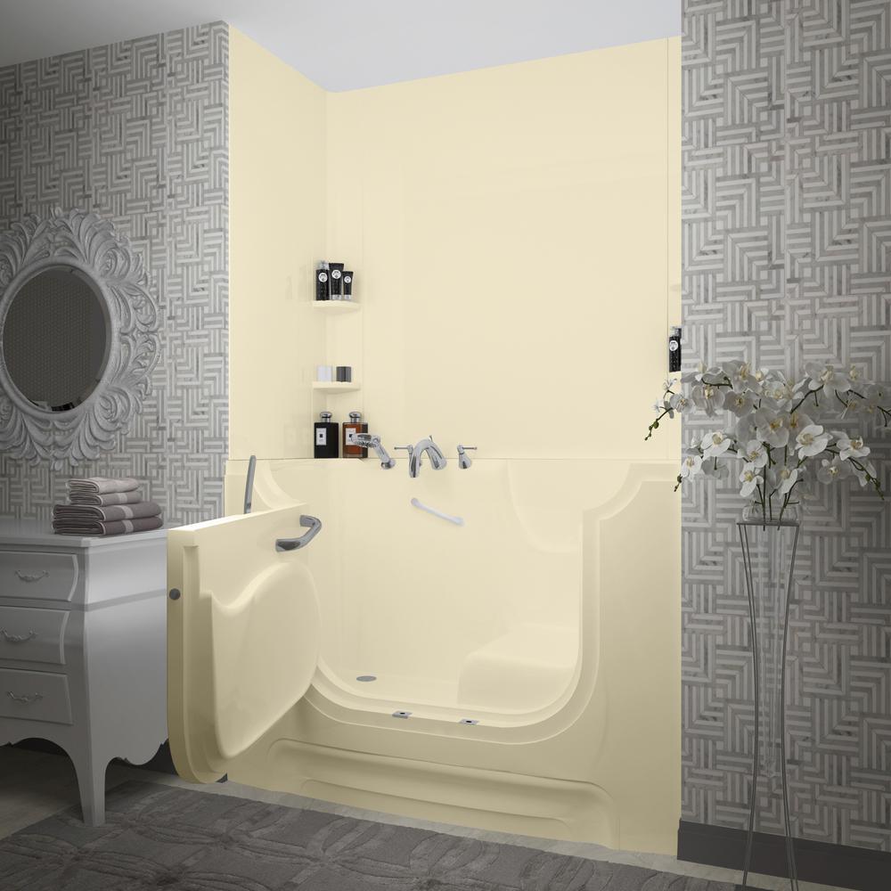 Nova Wheelchair Accessible 5 ft. Walk-in Whirlpool and Air Bathtub with Flat Easy Up Adhesive Wall Surround in Biscuit - Super Arbor